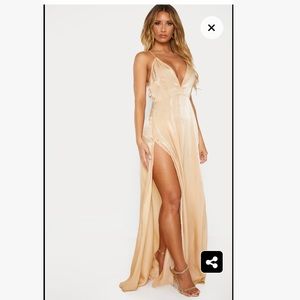 Pretty little thing nude/gold maxi formal dress